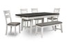 Echo 6pc Dining Table Set with Table, Bench & 4 Chairs, Storage Drawers, Trestle Base, 70\"W - White/Grey 