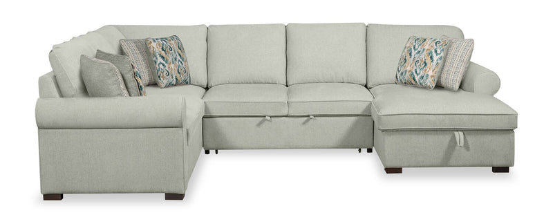 Haven 4-Piece Chenille Right-Facing Sleeper Sectional - Seafoam 