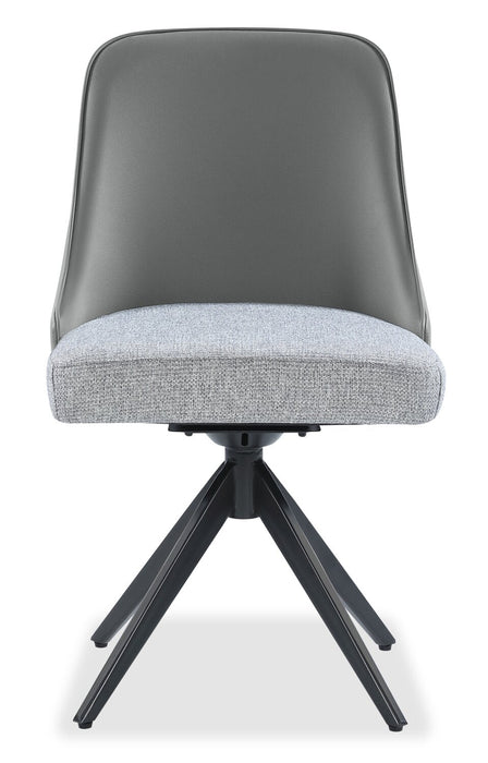 Bari Dining Chair with Vegan-Leather & Linen-Look Fabric, Swivel-Seat, Metal - Grey 