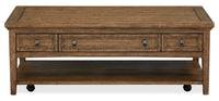 Hanson 50” Traditional Pine Coffee Table with Storage and Casters - Toasted Nutmeg 