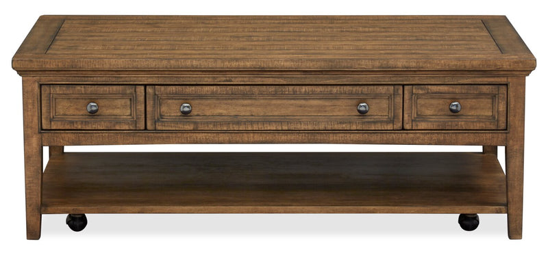  Hanson 50” Traditional Pine Coffee Table with Storage and Casters - Toasted Nutmeg