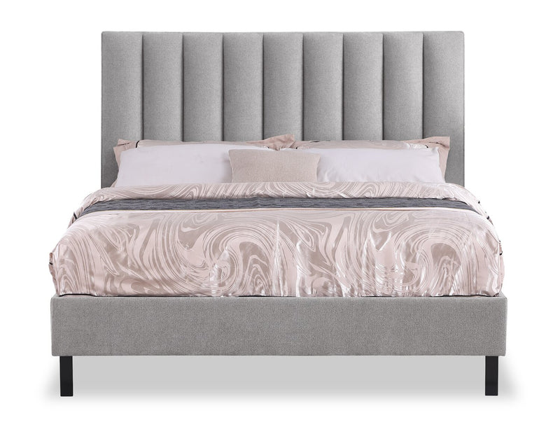 Amos Grey Upholstered Platform Bed with Channel Headboard - Full
