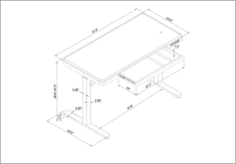 Loft 47.24” Height-Adjustable Office Desk with Storage and Wireless Charging - Natural