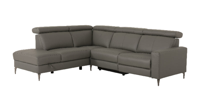 Valentino 3-Piece Left-Facing Grey Genuine Leather Power Reclining Sectional with Adjustable Headrests 