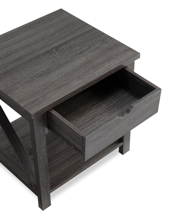 Jake 47.25\" Rustic 2-Pack Coffee + End Table with Storage and Shelf - Distressed Grey 