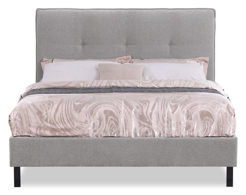 Amos Grey Upholstered Platform Bed with Tufted Headboard - Full