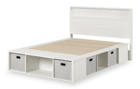 Everley Platform Bed Set with Panel Headboard, Built-in Storage & Baskets, White - Full Size 