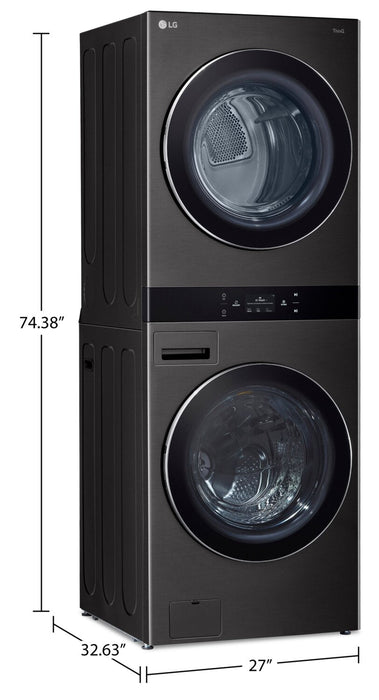 LG 5.8 Washer/7.4 Dryer Cu. Ft. Front-Load High-Efficiency Steam Washtower™ - Black Steel - WKEX300H… 