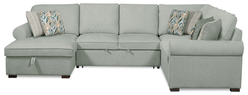 Scott Living Haven 3-Piece Left-Facing Chenille Fabric Sleeper Sectional with Storage Chaise - Seafoam Blue 