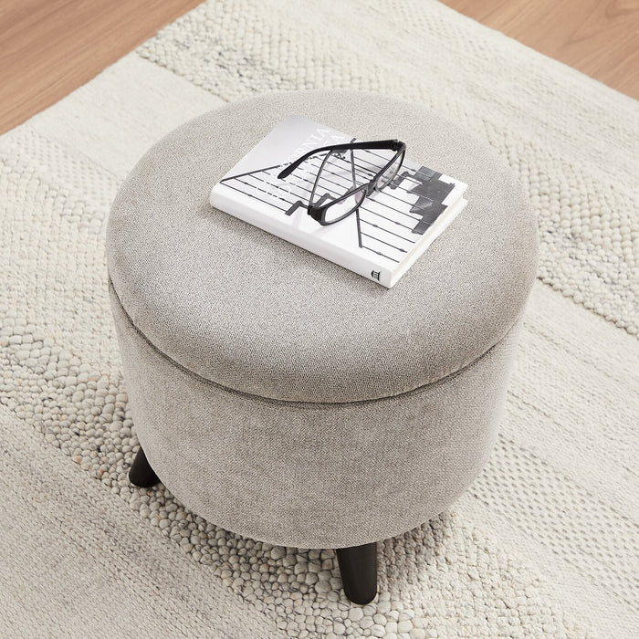 Winnipeg Round Fabric Storage Ottoman - Grey