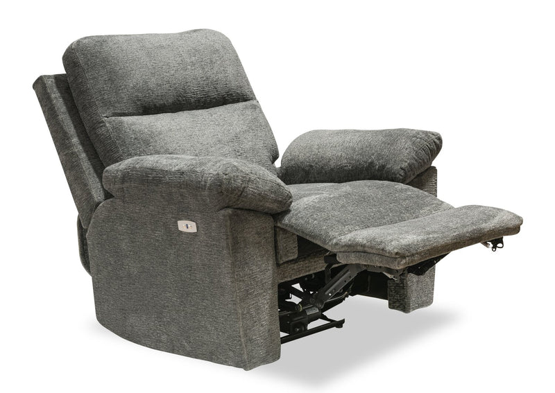 Canadian Made Oliver 40\" Addison Pewter Grey Chenille Fabric Power Reclining Chair with USB Port