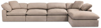 Eclipse Modular 5-Piece Linen-Look Fabric Sectional with Ottoman and Reversible Feather Down Cushions - Slate Grey 