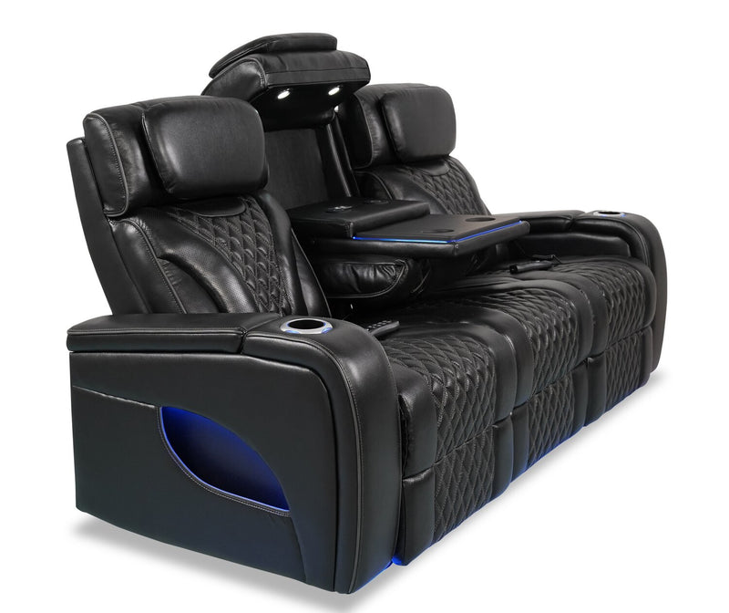 Elite Genuine Leather Power Reclining Sofa with Massage Function - Black