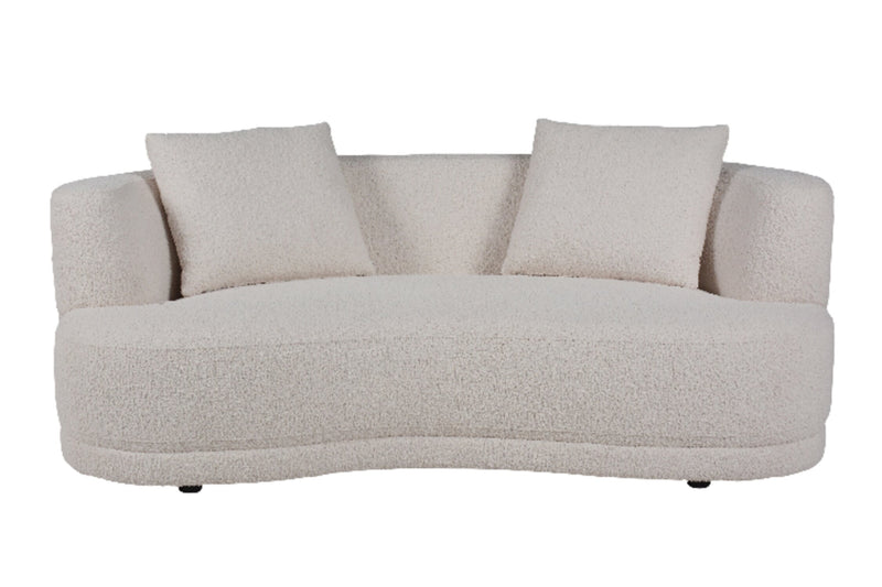 Primo Moon 78\" Wooly Almond White Fabric Curved Loveseat with Accent Pillows 