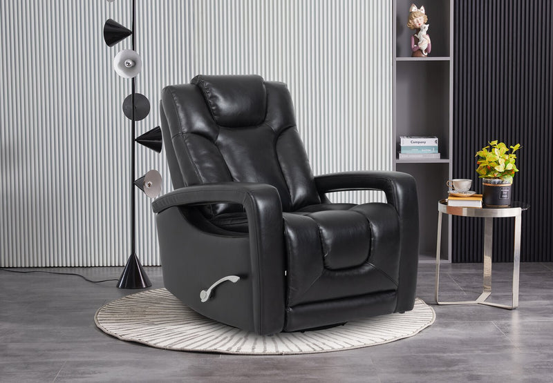 Kenzo 35\" Black Faux Leather Swivel Glider Reclining Chair