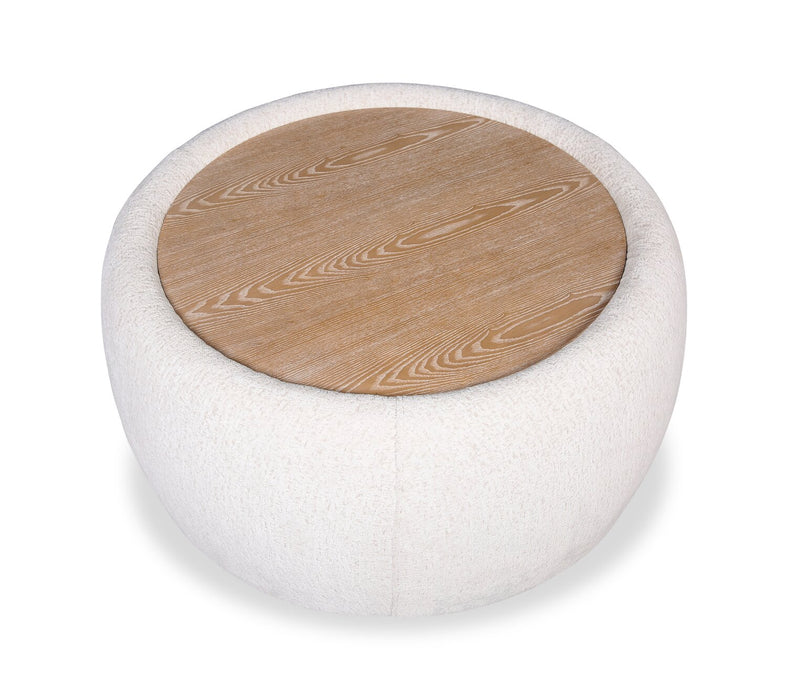Rio 36\" Alabaster White Chenille Fabric Cocktail Ottoman with Wood Top and Legs
