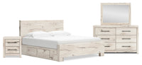 Derekson 6pc Bedroom Set with Side Storage Bed, Dresser, Mirror & Nightstand, Rustic White - King Size 