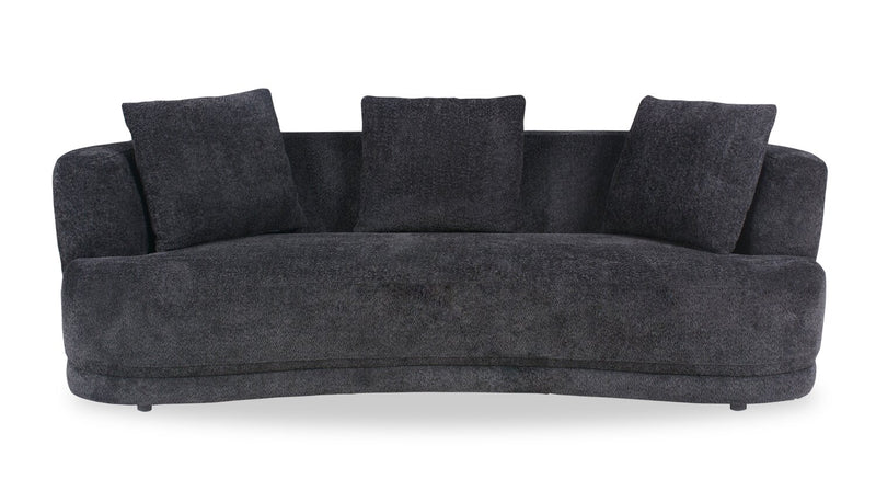 Primo Moon 91\" Wooly Raven Black Fabric Curved Sofa with Accent Pillows
