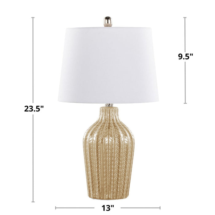 Willa Rockwell 23\" Contemporary Ceramic Table Lamp in Cuban Sand Ceramic, Polished Nickel and Natural Linen Shade 