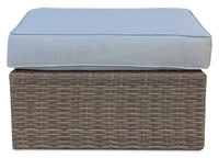 Naples Large Outdoor Patio Ottoman - Hand-Woven Resin Wicker, UV & Weather Resistant - Natural/Grey 