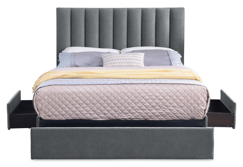 Amos Charcoal Upholstered Storage Bed Base - Full