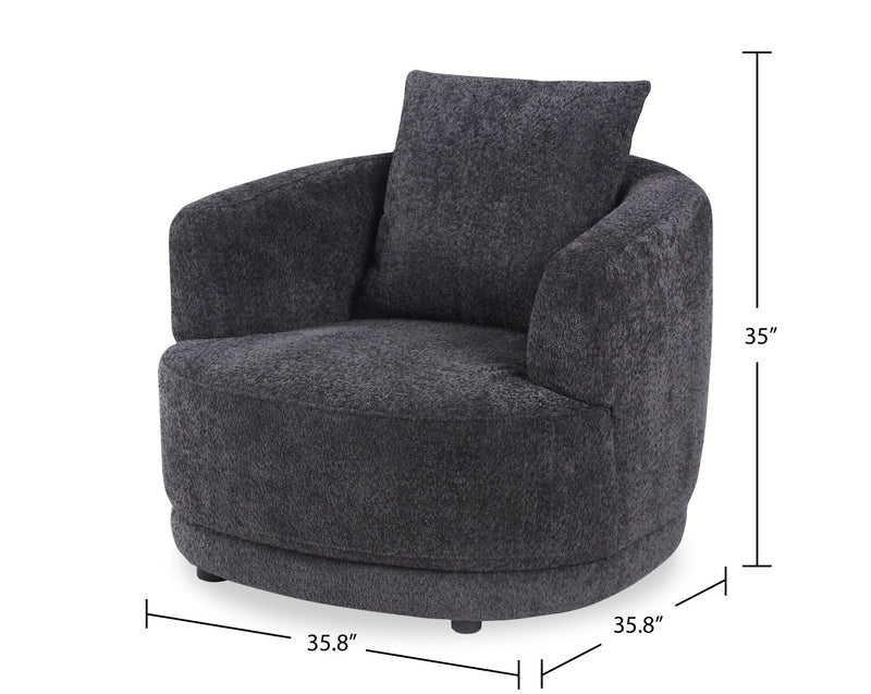 Primo Moon 35.8\" Wooly Raven Black Fabric Curved Chair with Accent Pillow