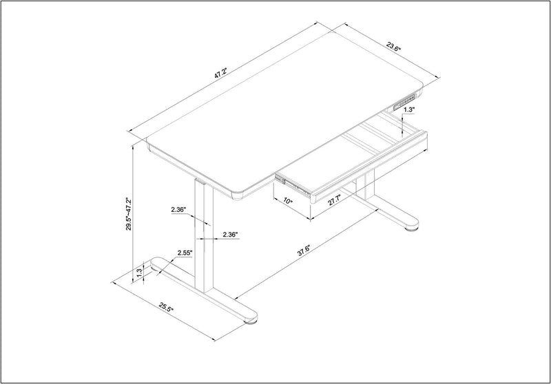 Metro 47.24” Height-Adjustable Office Desk with Storage and USB Ports - Black