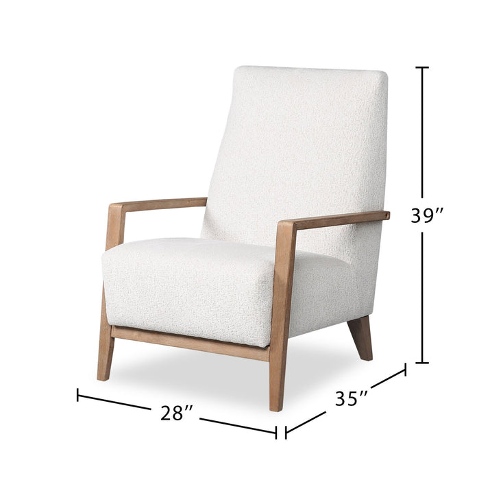 Adley 28\" Alabaster White Chenille Fabric Accent Chair with Wood Armrests and Legs