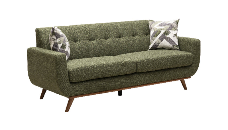 Kort & Co. Freeman 80” Avocado Green Linen-Look Fabric Condo Size Sofa with Wood Base and Legs