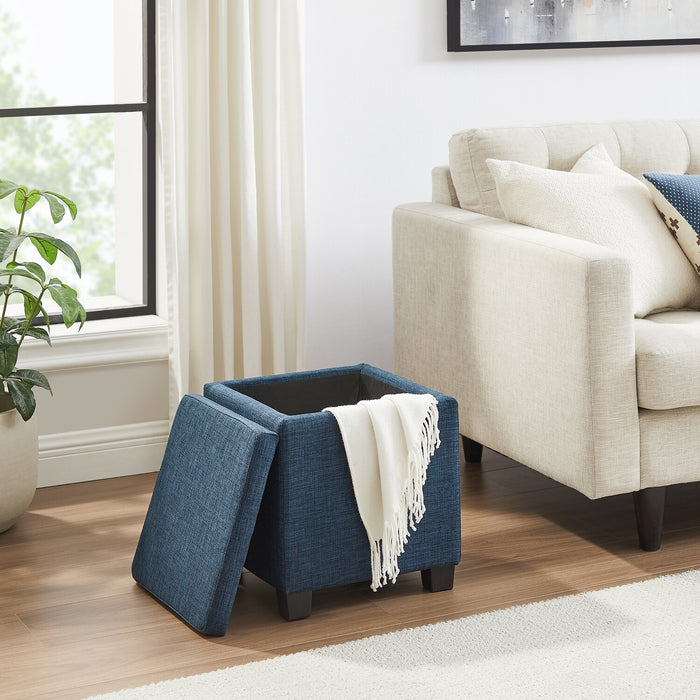 Ottawa Square Fabric Storage Ottoman - Navy