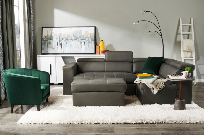 Drake 3-Piece Right-Facing Faux Suede Fabric Sleeper Sectional with Storage Ottoman - Cement Grey 