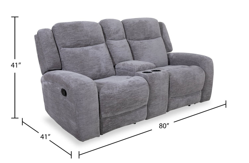 Atlantis 72\" Dove Grey Fabric Power Reclining Loveseat with Dual Cupholders, Storage Console and USB Port 