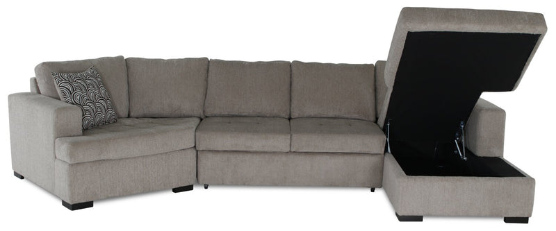 Legend 3-Piece Left-Facing Chenille Cuddler Sleeper Sectional with Chaise - Platinum 