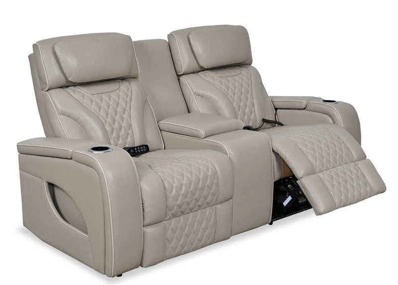 Elite Genuine Leather Power Reclining Loveseat with Massage Function and Power Headrests - Grey  