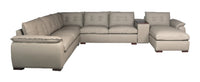 Raya Modular 5-Piece Right-Facing Genuine Leather Sectional with Storage Console and Wood Legs - Stone Beige 