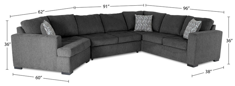 Legend 3-Piece Left-Facing Chenille Cuddler Sleeper Sectional - Pepper