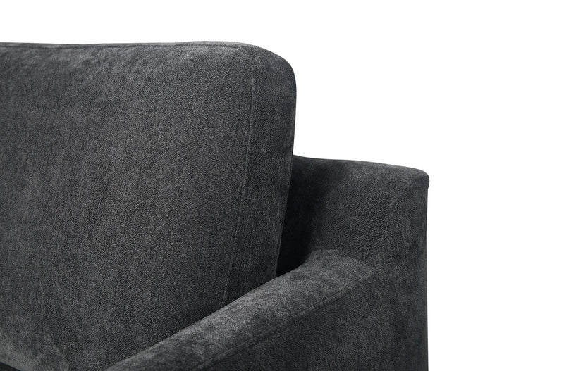 Jorja 3-Piece Granite Grey Chenille Fabric Sectional with Wood Legs and Six Accent Pillows