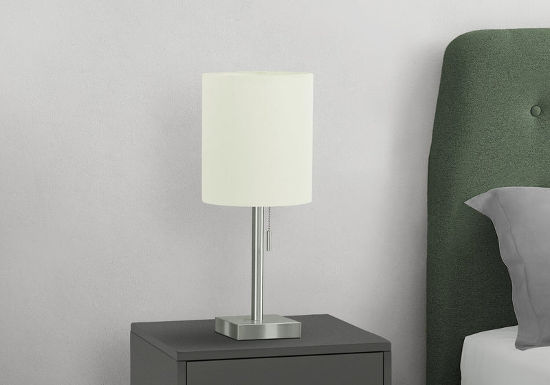 17\" Nickle Metal 2-Piece Set, with Two Table Lamps and USB Charging