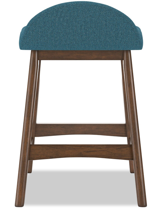 Jovi Counter-Height Stool with Linen-Look Fabric, 24\"H, Wood - Blue 