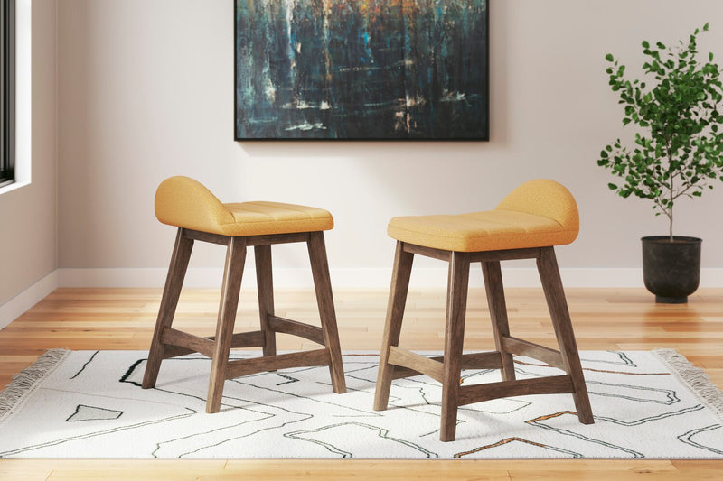 Jovi Counter-Height Stool with Linen-Look Fabric, 24\"H, Wood - Mustard 
