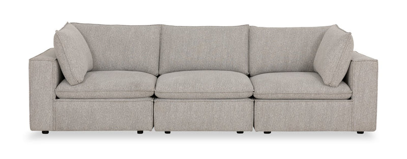 Fusion Modular 116.92\" Silver Grey Chenille Fabric Sofa with Removable Feather Down Back Cushions
