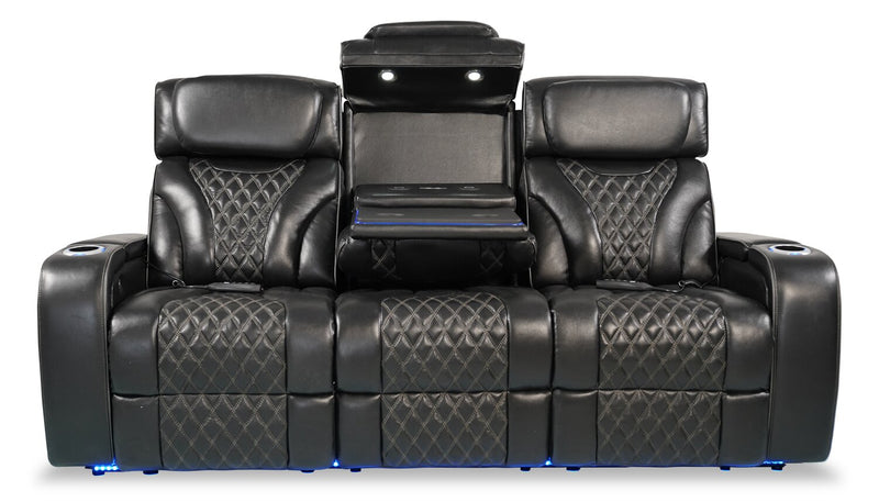 Elite Genuine Leather Power Reclining Sofa with Massage Function - Black