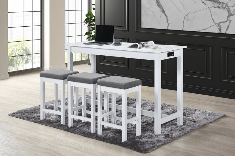 Noah 60” Modern Sofa Table with 3 Counter-Height Stools and USB Ports - White