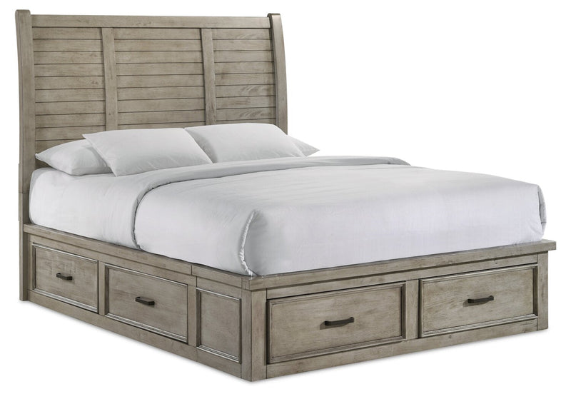 Levi Platform Storage Bed with Headboard & Frame, Wooden, Drift Grey - Queen Size 