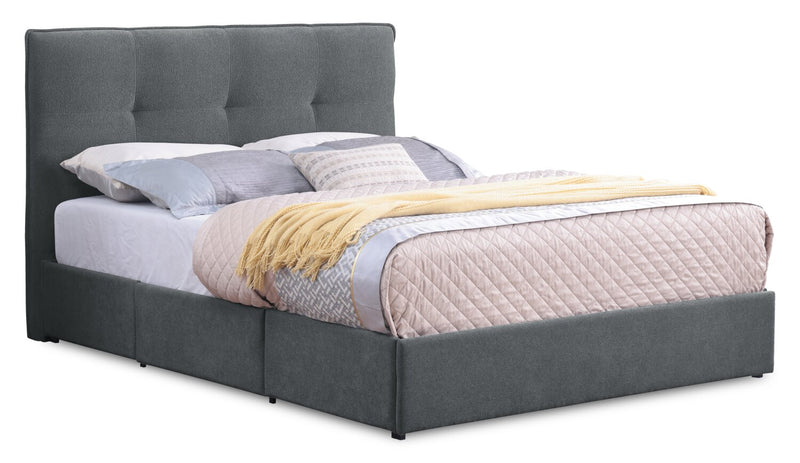 Amos Charcoal Upholstered Storage Bed Base - Full