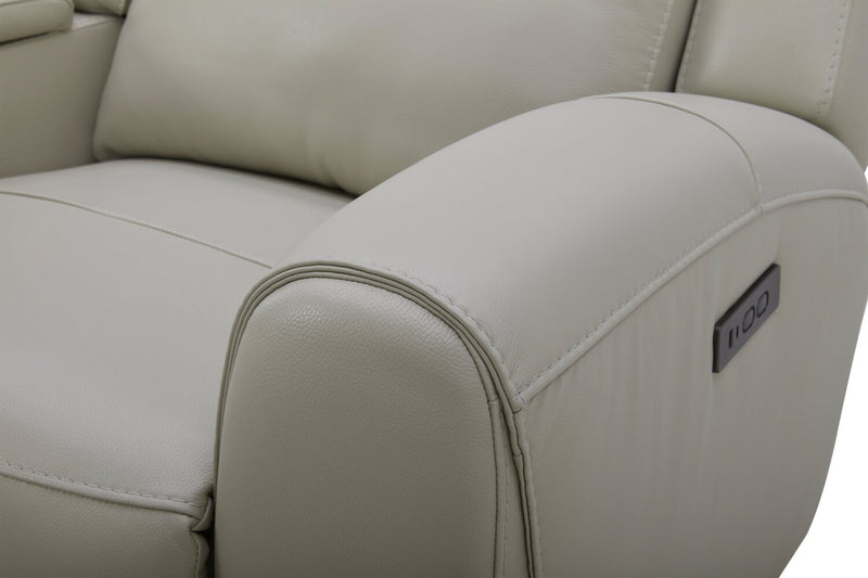 Reign 78\" Deltona Moonshine Taupe Top-Grain Genuine Leather Power Reclining Loveseat with Console 