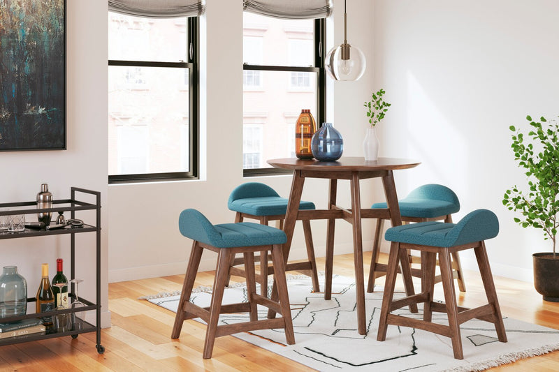 Jovi Counter-Height Stool with Linen-Look Fabric, 24\"H, Wood - Blue 