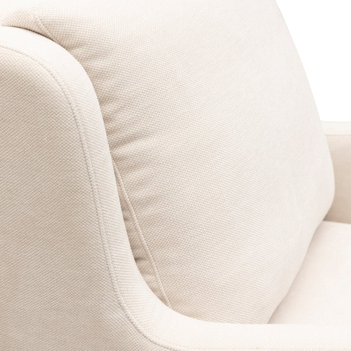 Ellie 29\" Beige Linen-Look Fabric Swivel Glider Accent Chair with Wingback and Recessed Arms 
