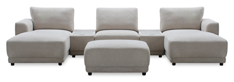 Voyage Modular 6-Piece Left-Facing Fabric Sectional with Console and Ottoman – Beige