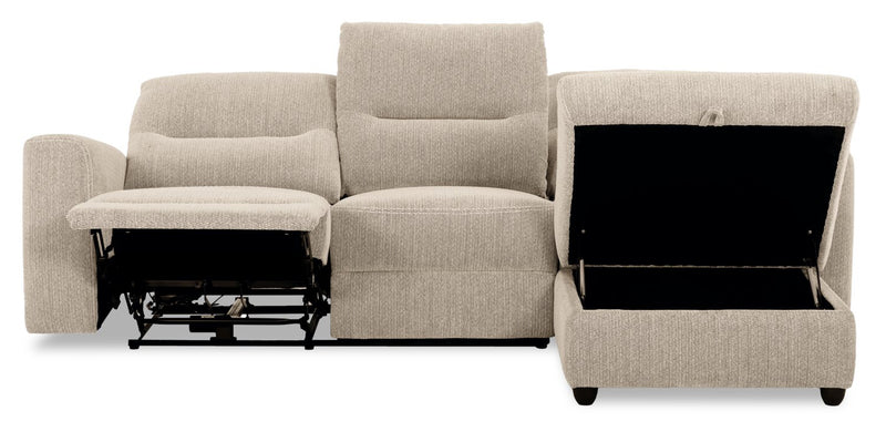 Meadow 2-Piece Right-Facing Taupe Chenille Fabric Power Reclining Sectional with Storage Chaise